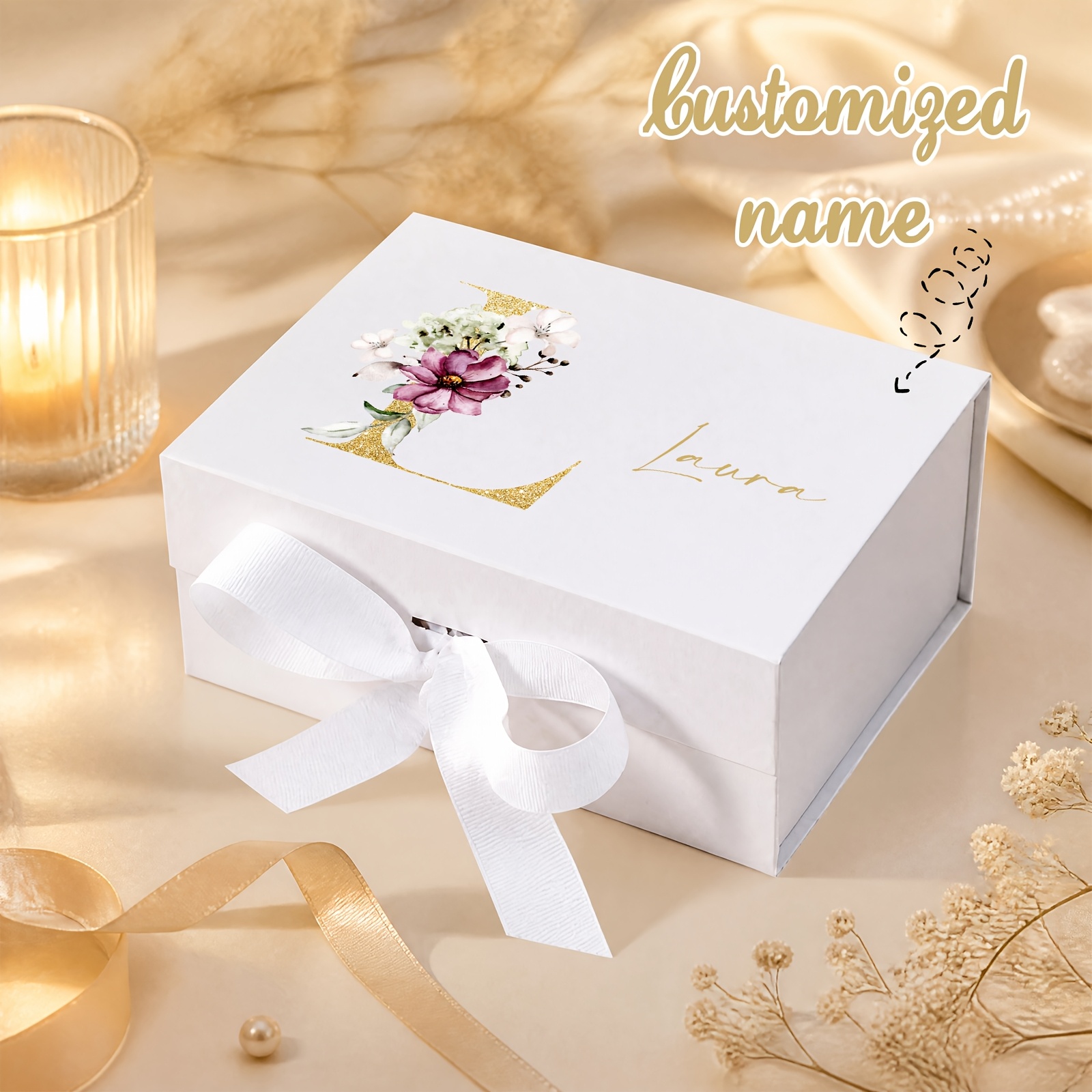 Custom Name Gift Box with Floral Letter Design for Bridesmaids
